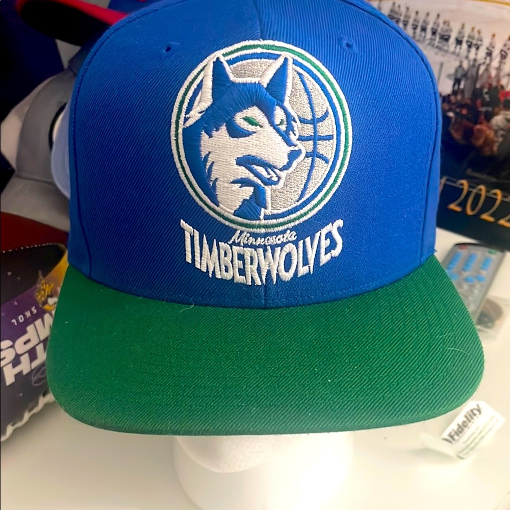 Mitchell & Ness:  Nostalgia Minnesota Timberwolves Blue and Green Cap.